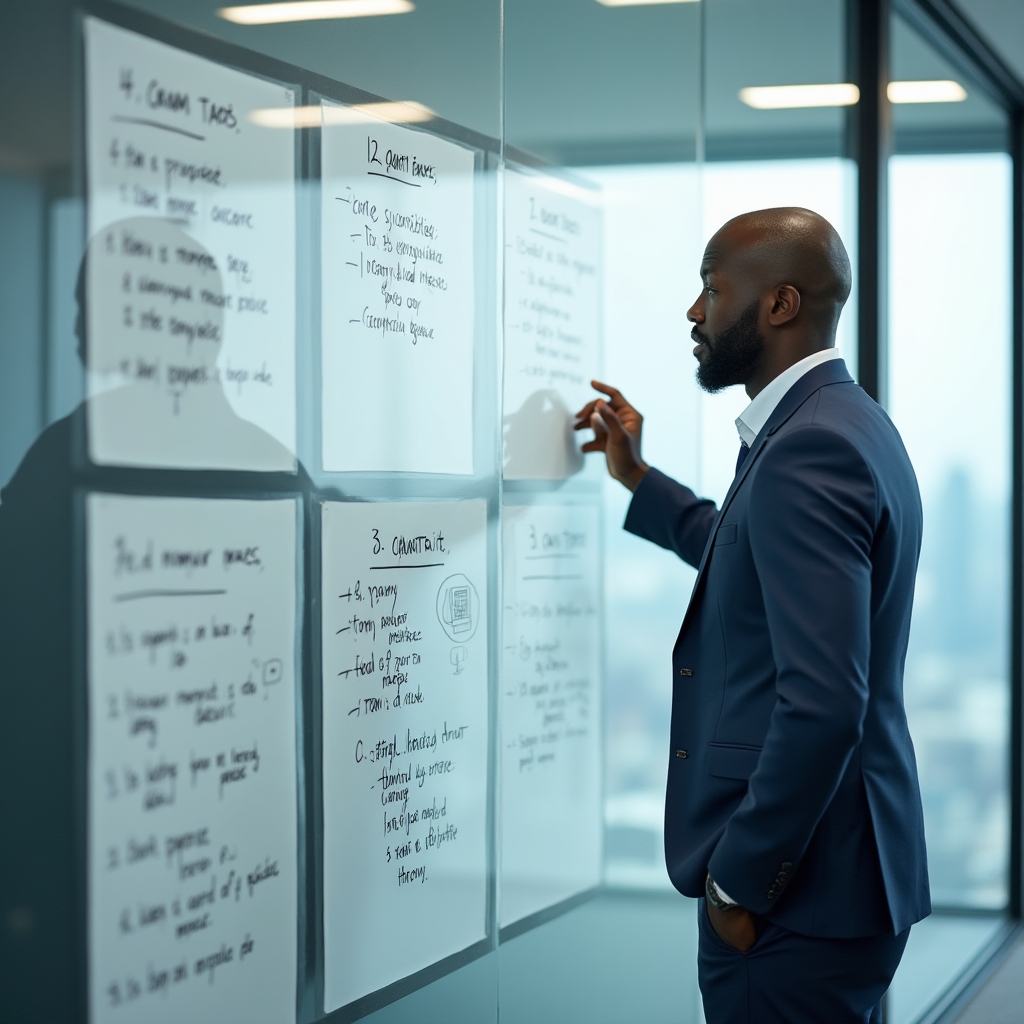 Whiteboard mit Übersicht der vier Module eines Intensivkurses